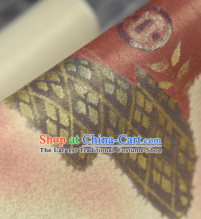 Traditional Japanese Embroidered Pattern Silk Fabric Asian Japan Kimono Classical Belt Brocade Material