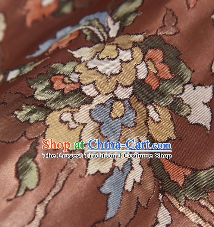 Traditional Japanese Classical Flowers Pattern Silk Fabric Asian Japan Kimono Belt Brownish Red Brocade Material