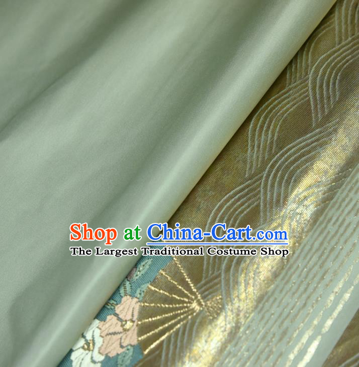 Traditional Japanese Classical Folding Fan Pattern Silk Fabric Asian Japan Kimono Belt Golden Brocade Material