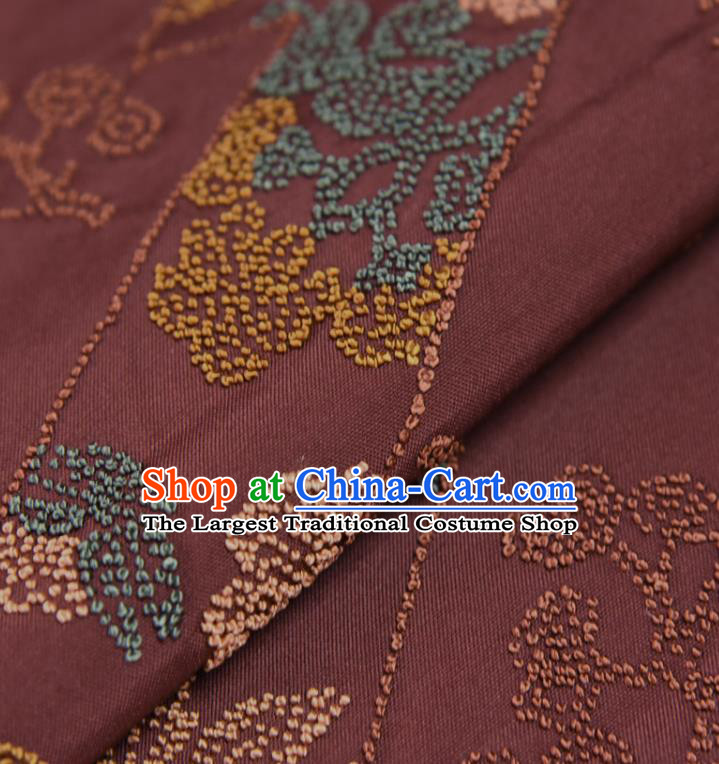 Traditional Japanese Phoenix Pattern Silk Fabric Asian Japan Kimono Purplish Red Brocade Material