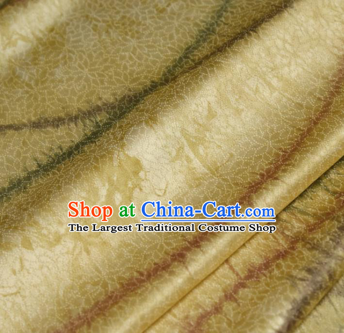 Asian Japan Classical Kimono Brocade Tapestry Traditional Qipao Dress Light Yellow Silk Fabric