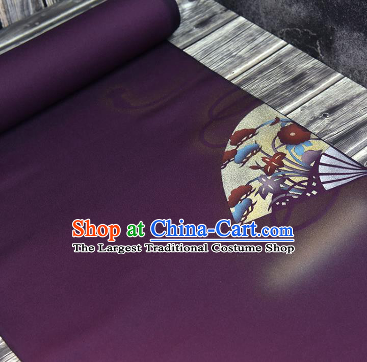Traditional Japanese Haori Pure Silk Fabric Asian Japan Kimono Deep Purple Brocade Material