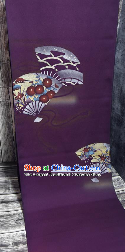Traditional Japanese Haori Pure Silk Fabric Asian Japan Kimono Deep Purple Brocade Material