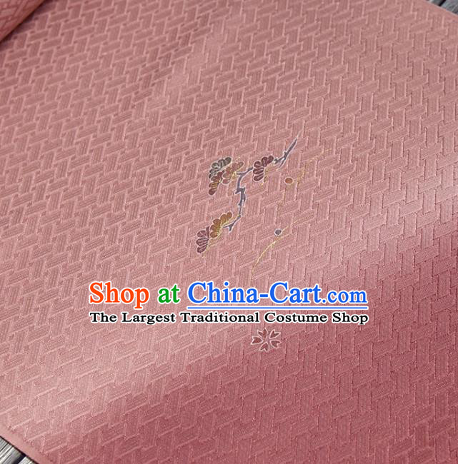 Traditional Japanese Chrysanthemum Pattern Pure Silk Fabric Asian Japan Kimono Pink Brocade Material