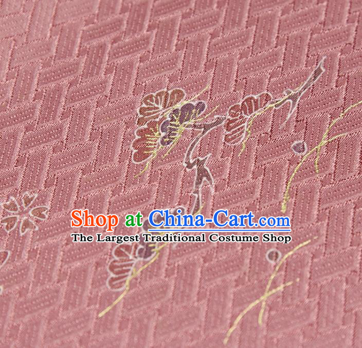 Traditional Japanese Chrysanthemum Pattern Pure Silk Fabric Asian Japan Kimono Pink Brocade Material