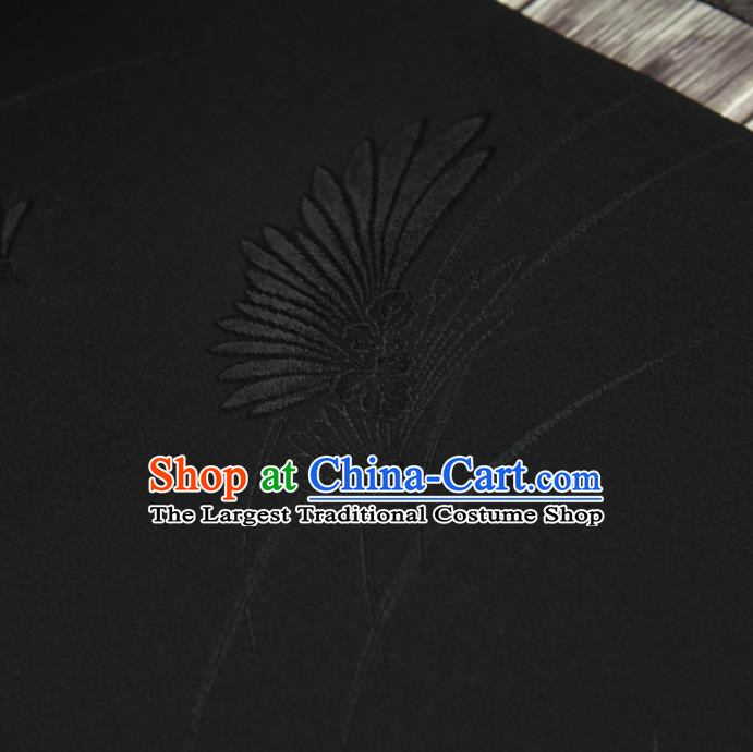 Asian Japan Kimono Jacquard Brocade Tapestry Traditional Feather Pattern Black Silk Fabric
