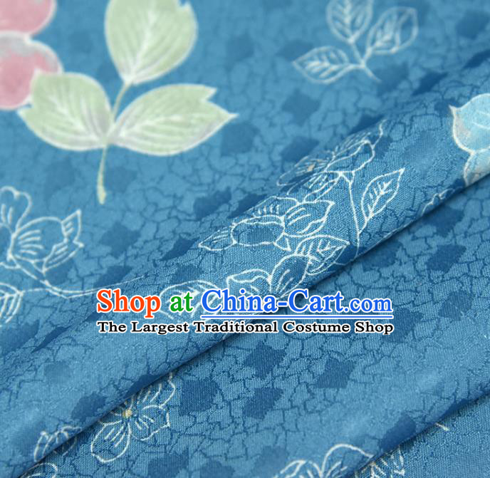 Asian Japan Classical Kimono Blue Brocade Tapestry Traditional Qipao Dress Flowers Pattern Silk Fabric