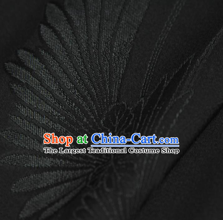 Asian Japan Kimono Jacquard Brocade Tapestry Traditional Feather Pattern Black Silk Fabric