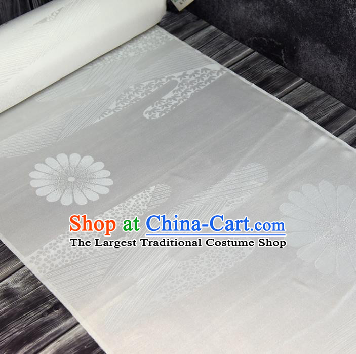 Asian Japan Kimono Brocade Tapestry Traditional Hanfu Dress Chrysanthemum Pattern White Silk Fabric