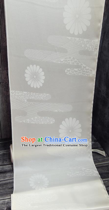 Asian Japan Kimono Brocade Tapestry Traditional Hanfu Dress Chrysanthemum Pattern White Silk Fabric