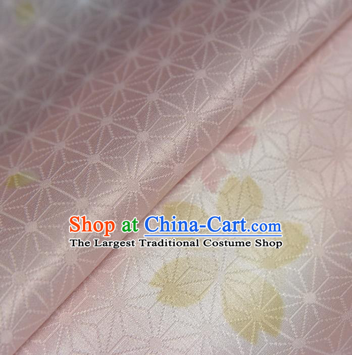 Asian Japan Kimono Pink Brocade Tapestry Traditional Hanfu Dress Classical Sakura Pattern Silk Fabric