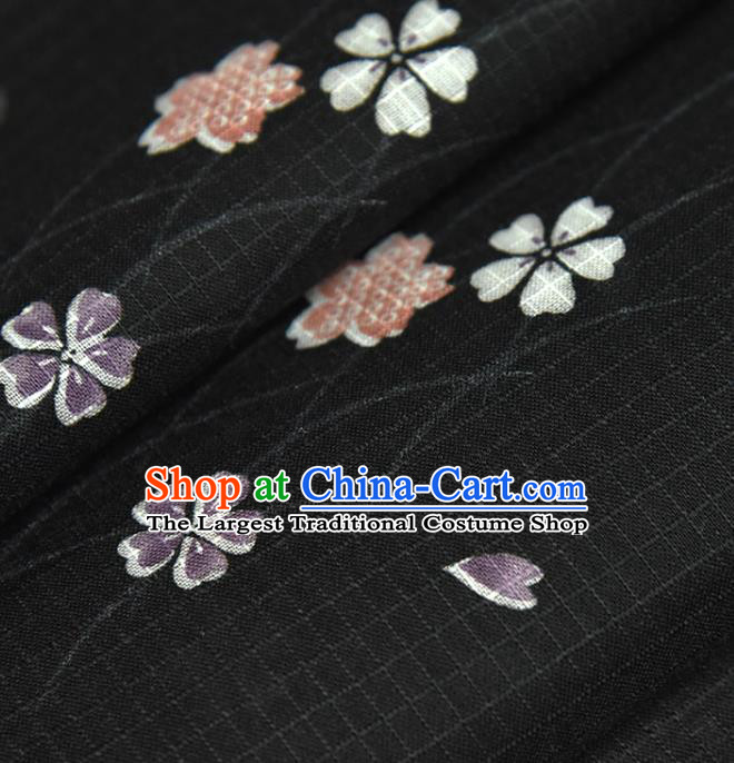 Asian Japan Kimono Brocade Fabric Traditional Hanfu Dress Classical Sakura Pattern Black Silk