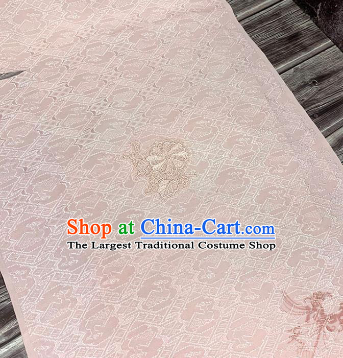 Traditional Japanese Pure Silk Fabric Asian Japan Kimono Embroidered Pattern Pink Brocade Material
