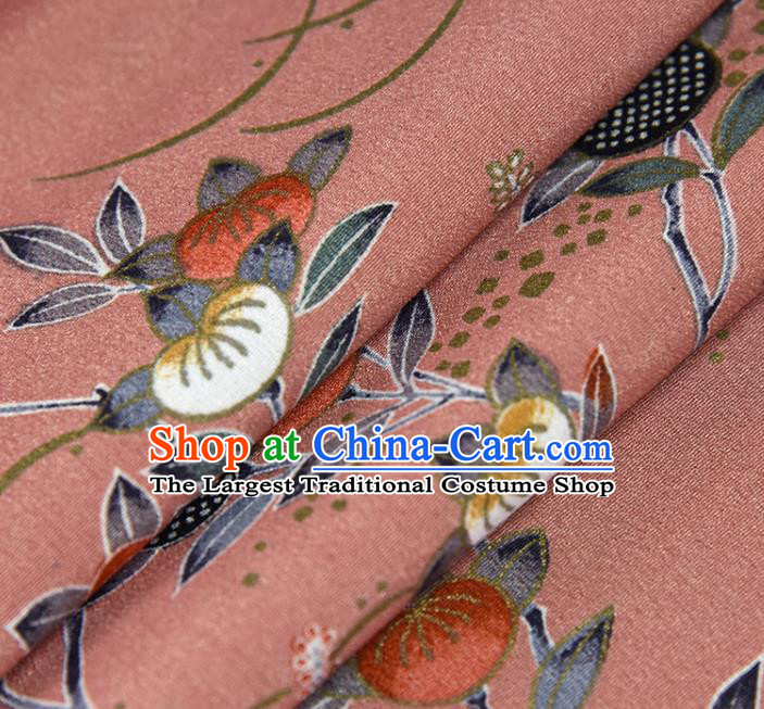 Asian Japan Kimono Classical Persimmon Flowers Pattern Brocade Fabric Traditional Hanfu Dress Pink Silk