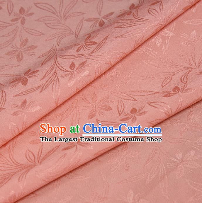 Asian Japan Kimono Orchids Pattern Brocade Fabric Traditional Hanfu Dress Pink Silk Cloth