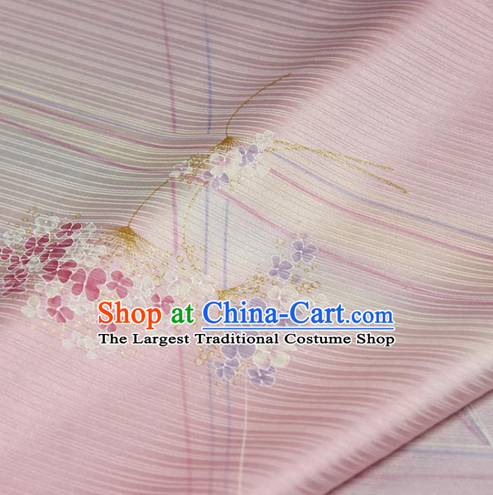 Traditional Japanese Hydrangea Pattern Pure Silk Fabric Asian Japan Kimono Pink Brocade Material