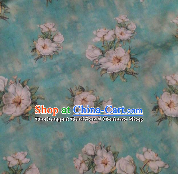 Asian China Hibiscus Pattern Brocade Traditional Cheongsam Gambiered Guangdong Gauze Green Silk Fabric