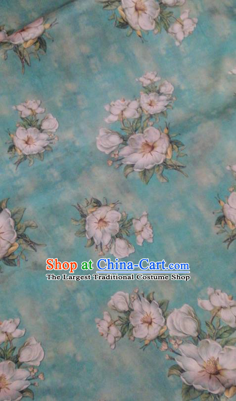 Asian China Hibiscus Pattern Brocade Traditional Cheongsam Gambiered Guangdong Gauze Green Silk Fabric