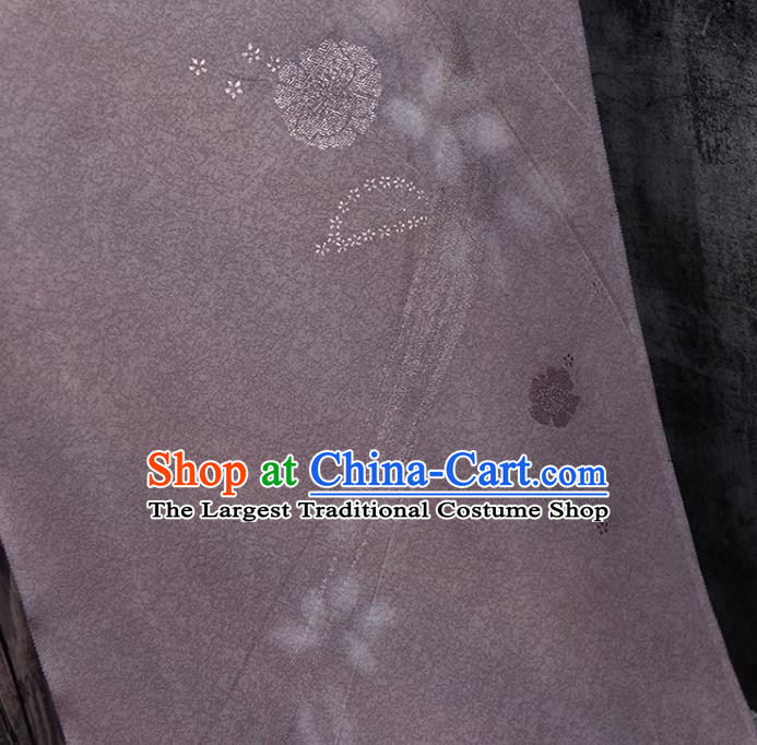Traditional Japanese Sakura Pattern Pure Silk Fabric Asian Japan Kimono Dark Purple Brocade Material