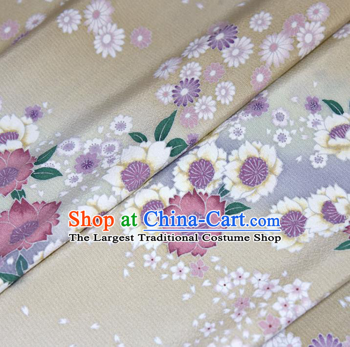 Asian Japan Kimono Classical Daisy Pattern Brocade Fabric Traditional Hanfu Dress Beige Silk