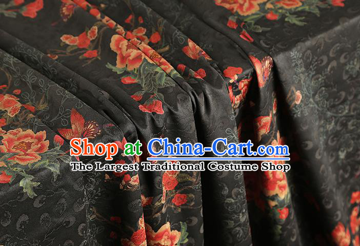 China Traditional Black Silk Cheongsam Gambiered Guangdong Gauze Cloth Jacquard Brocade Fabric
