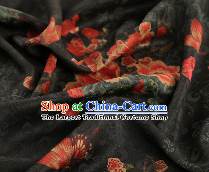 China Traditional Black Silk Cheongsam Gambiered Guangdong Gauze Cloth Jacquard Brocade Fabric