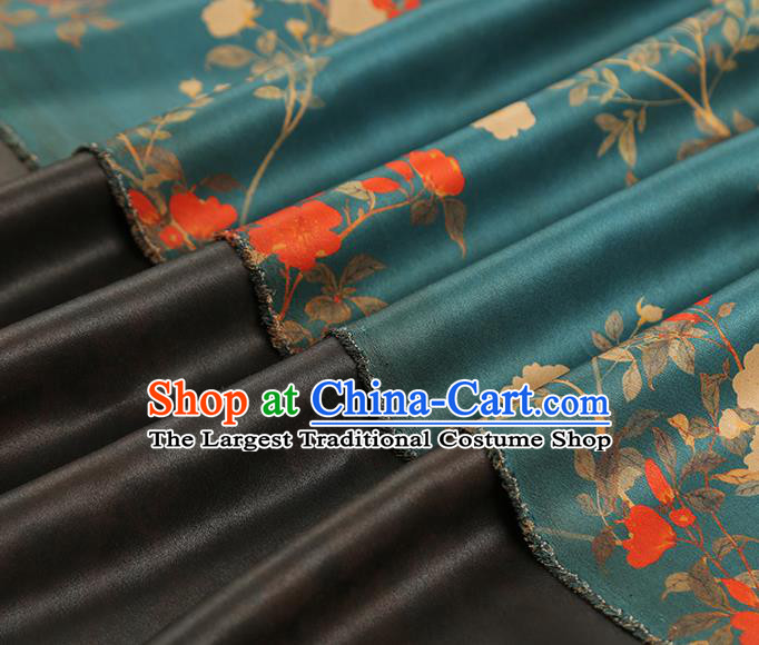 Asian China Traditional Cheongsam Gambiered Guangdong Gauze Cloth Classical Printing Flowers Pattern Lake Blue Silk Fabric