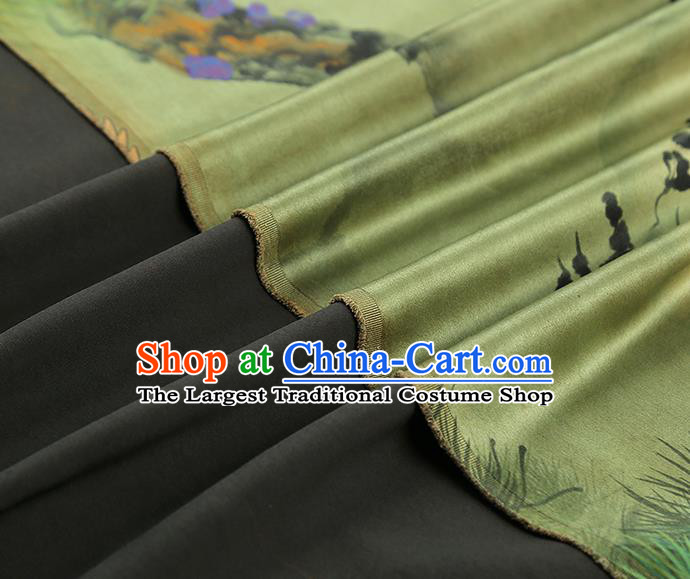 Asian Traditional Cheongsam Brocade Gambiered Guangdong Gauze China Classical Pine Crane Pattern Green Silk Fabric