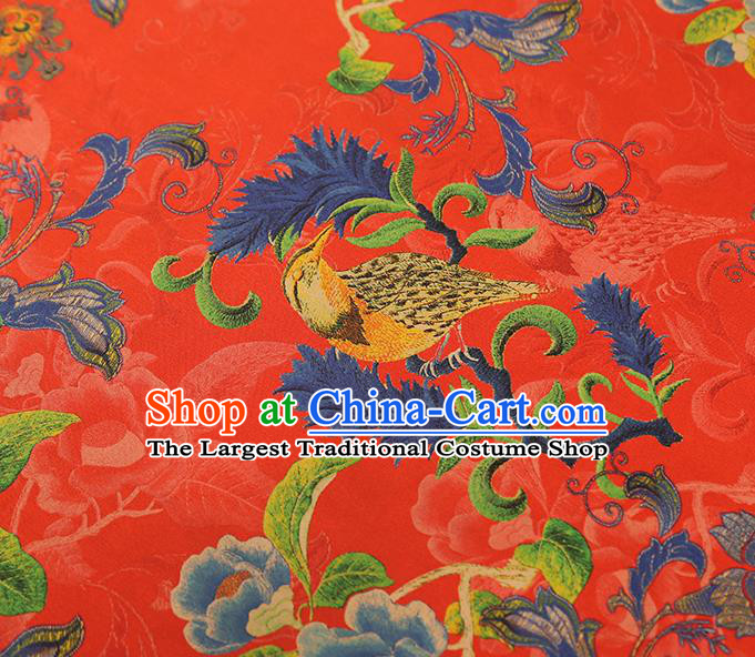Asian China Classical Flowers Birds Pattern Red Silk Fabric Traditional Cheongsam Gambiered Guangdong Gauze Brocade