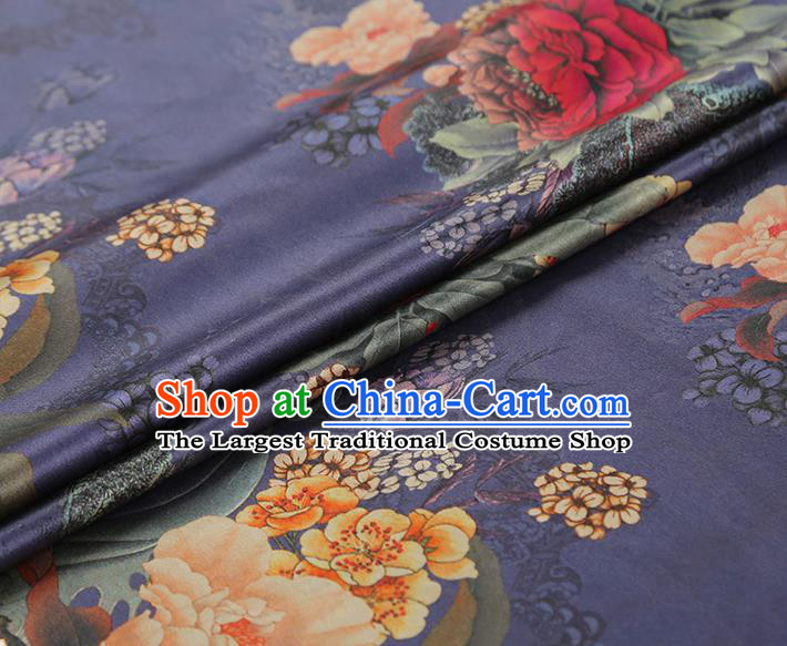 China Traditional Cheongsam Gambiered Guangdong Gauze Brocade Classical Peony Pattern Purple Silk Fabric