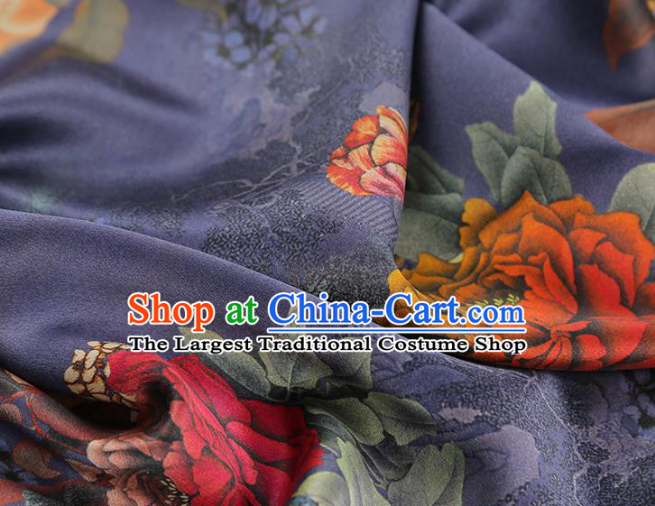 China Traditional Cheongsam Gambiered Guangdong Gauze Brocade Classical Peony Pattern Purple Silk Fabric