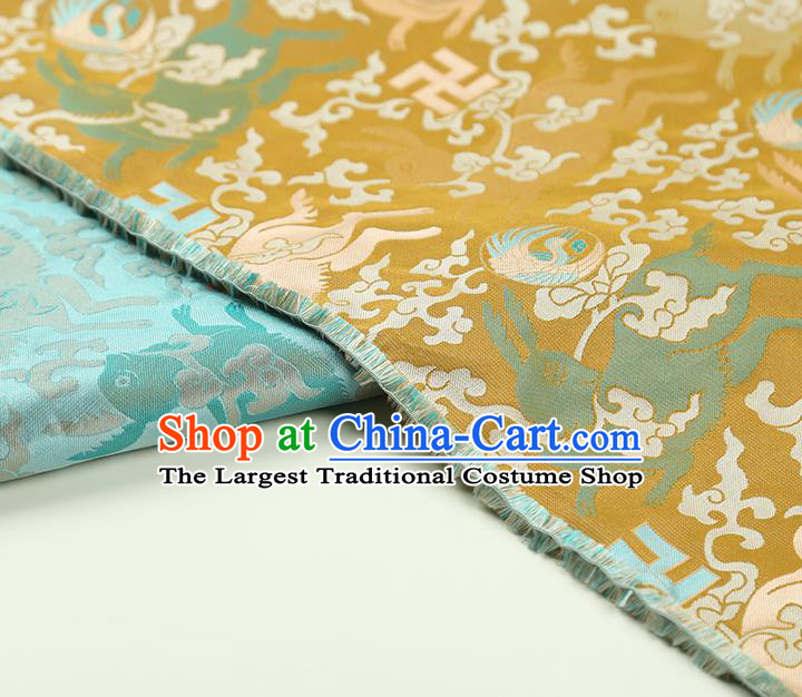 China Traditional Rabbit Pattern Song Brocade Qipao Dress Gambiered Guangdong Gauze Classical Golden Silk Fabric