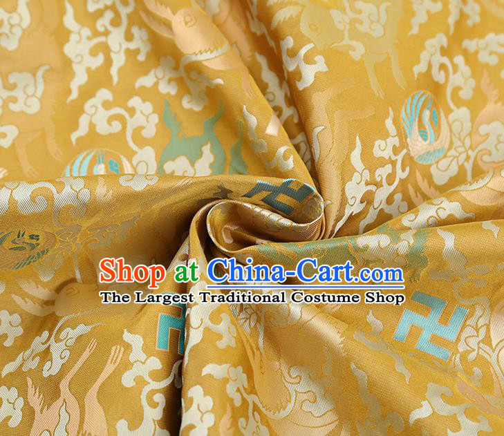 China Traditional Rabbit Pattern Song Brocade Qipao Dress Gambiered Guangdong Gauze Classical Golden Silk Fabric
