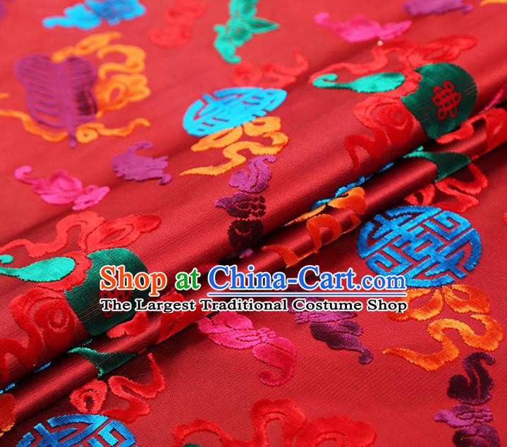 China Traditional Lucky Pattern Red Brocade Classical Qipao Dress Jacquard Silk Fabric