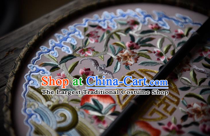 China Embroidered Circular Fan Traditional Silk Fan Handmade Wave Peach Pattern Palace Fan
