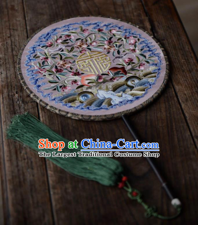 China Embroidered Circular Fan Traditional Silk Fan Handmade Wave Peach Pattern Palace Fan
