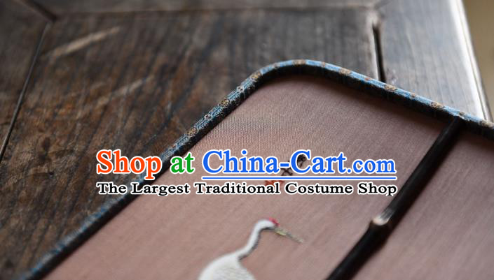 China Handmade Crane Painting Palace Fan Traditional Qing Dynasty Court Fan Pink Silk Square Fan
