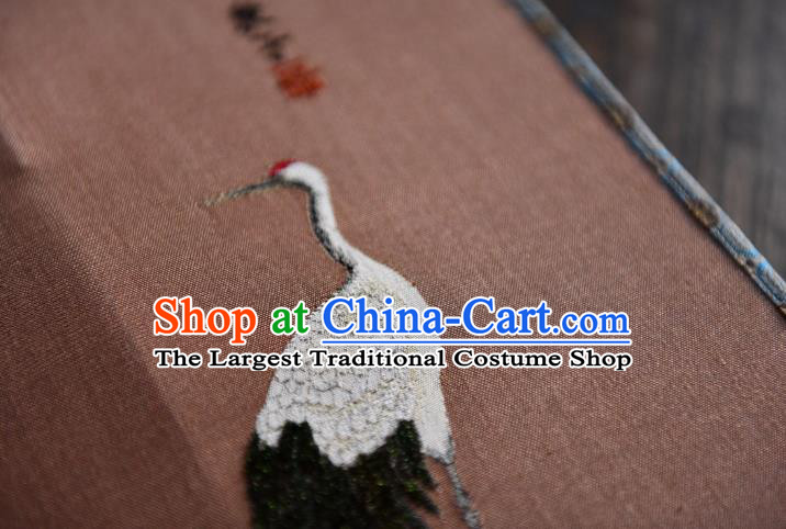China Handmade Crane Painting Palace Fan Traditional Qing Dynasty Court Fan Pink Silk Square Fan