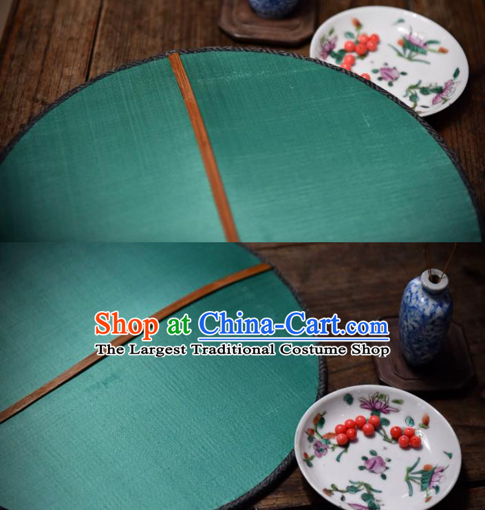 China Green Silk Circular Fan Handmade Palace Fan Traditional Qing Dynasty Court Woman Fan
