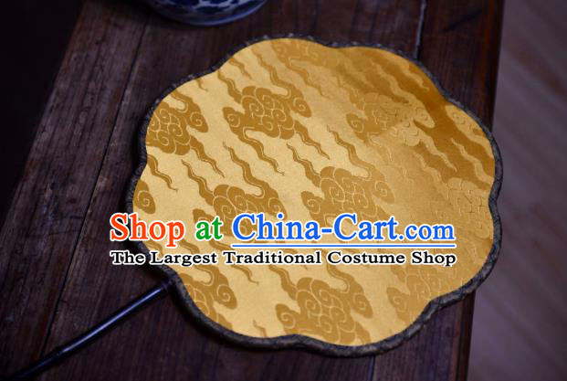 China Traditional Ming Dynasty Court Woman Fan Yellow Silk Fan Handmade Clouds Pattern Palace Fan