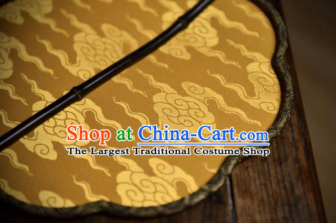 China Traditional Ming Dynasty Court Woman Fan Yellow Silk Fan Handmade Clouds Pattern Palace Fan