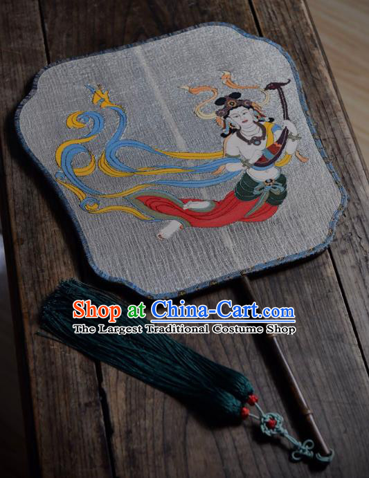 China Traditional Tang Dynasty Palace Lady Fan Silk Fan Handmade Flying Goddess Pattern Palace Fan