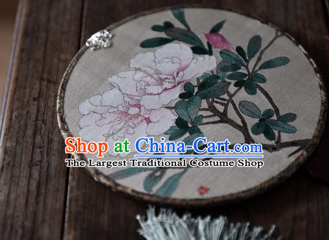 China Handmade Azalea Pattern Palace Fan Traditional Song Dynasty Palace Lady Fan Silk Circular Fan