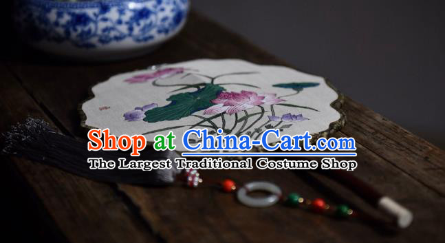 China Handmade Lotus Pattern Palace Fan Traditional Silk Fan Song Dynasty Palace Lady Fan