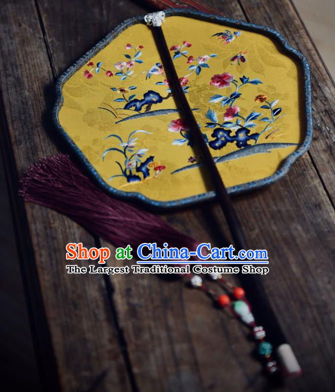 China Ancient Song Dynasty Palace Lady Fan Handmade Embroidered Palace Fan Traditional Golden Silk Fan
