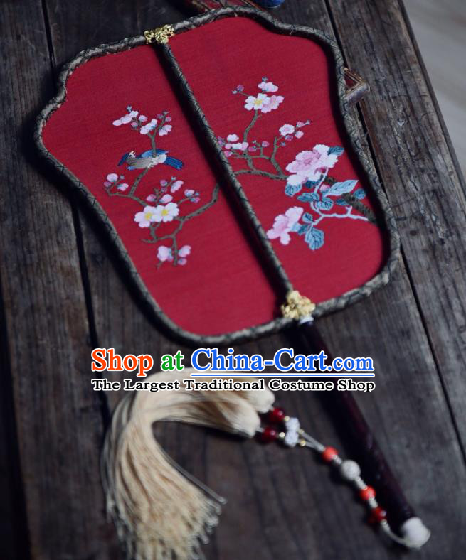 China Traditional Wedding Red Silk Fan Ancient Ming Dynasty Palace Lady Fan Handmade Palace Fan