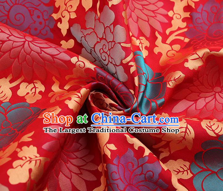 China Red Song Brocade Classical Qipao Dress Tapestry Traditional Lotus Pattern Silk Fabric