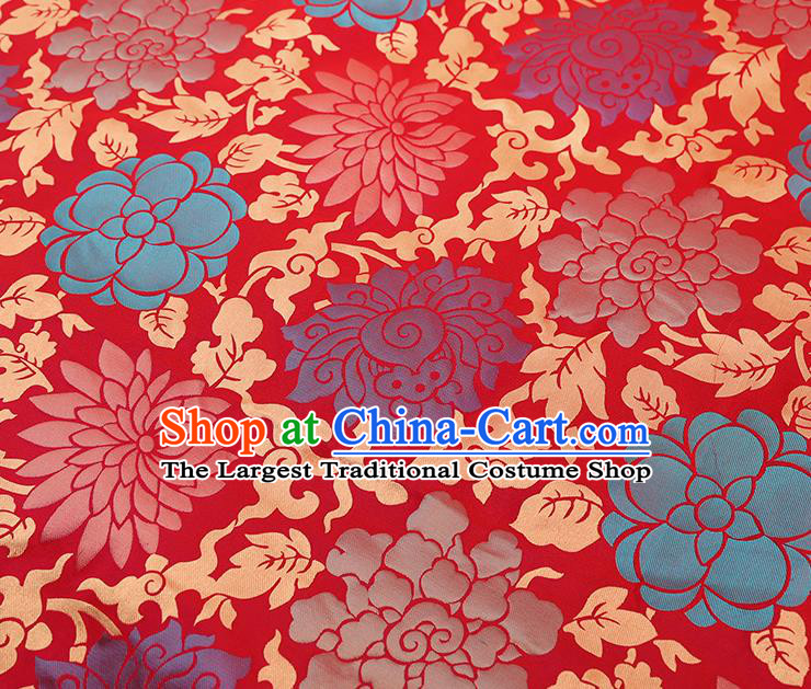China Red Song Brocade Classical Qipao Dress Tapestry Traditional Lotus Pattern Silk Fabric