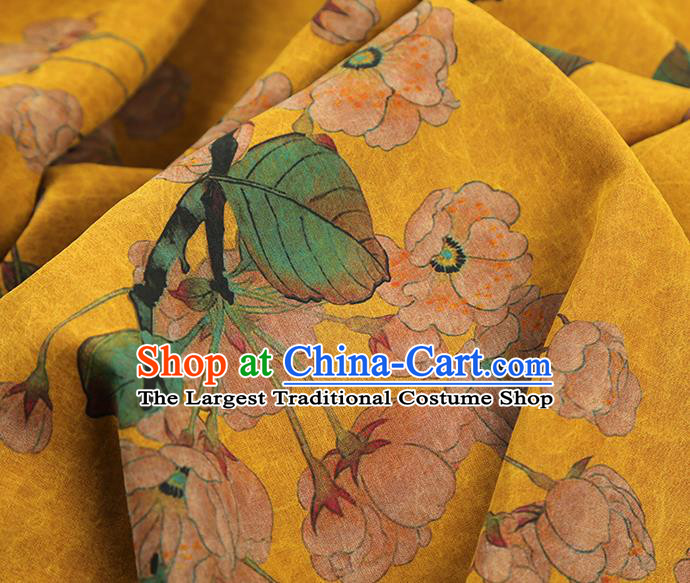 China Traditional Pear Blossom Pattern Yellow Silk Fabric Classical Qipao Dress Gambiered Guangdong Gauze