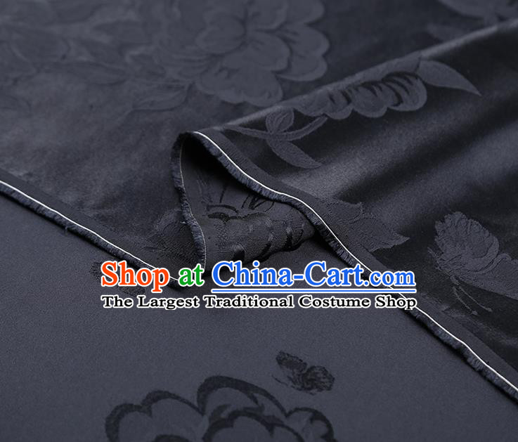 China Jacquard Fabric Asian Cheongsam Gambiered Guangdong Gauze Traditional Navy Silk Fabric